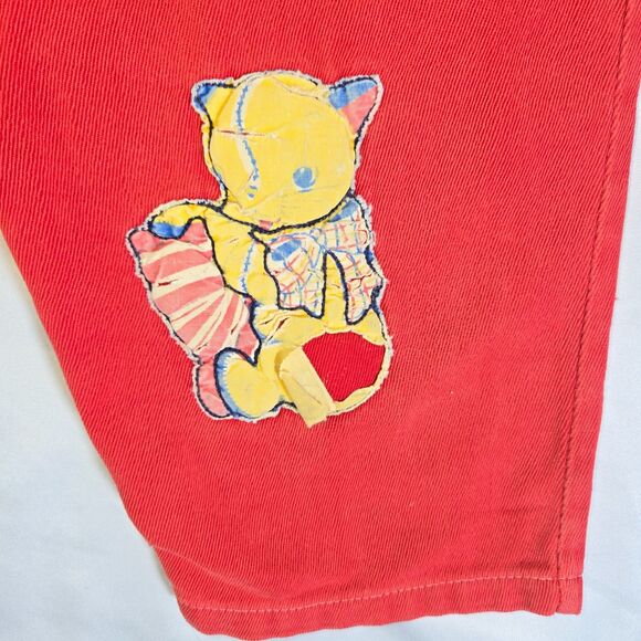 Vintage Girls 2T Jumpsuit Overalls Pink Red Brown Embroidered Cats Dogs Corduroy - Picture 5 of 16